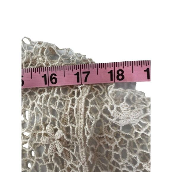 Fever Round Neck Crocheted High Low Hem Cover Up Blouse.  Beige.  Size Medium - Picture 9 of 11